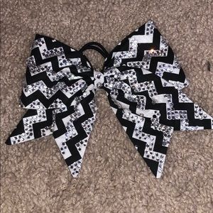 Black and white chevron sparkle cheer bow